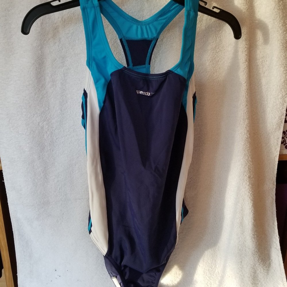 Speedo Navy, Aqua & White Racerback one-piece